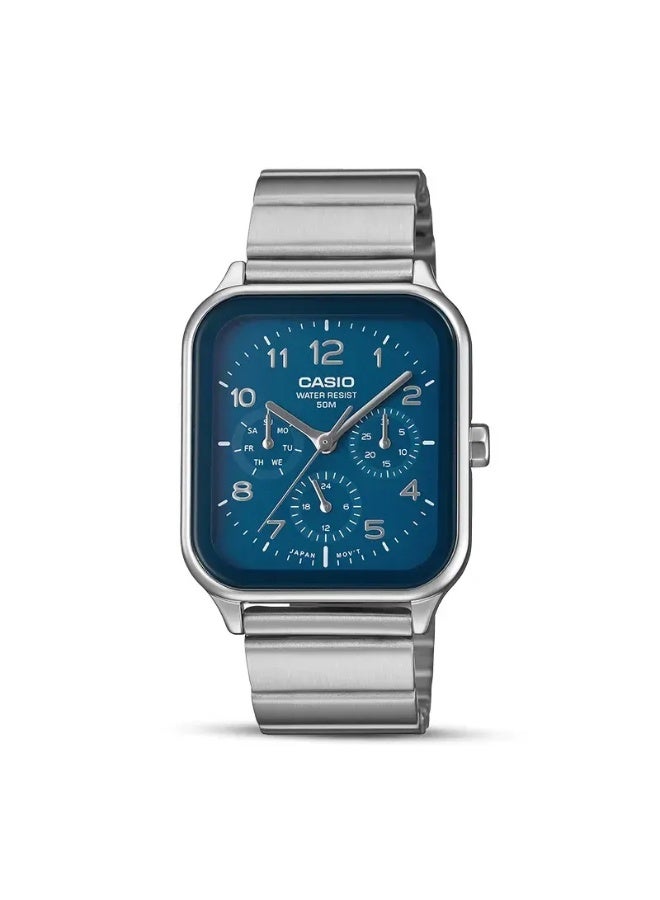 كاسيو Analog Men’s Watch MTP-M306D-2AVDF, 44.5 mm Blue Dial with Sub-Dials, Silver Stainless Steel Bracelet, 50 m WR - Image 1